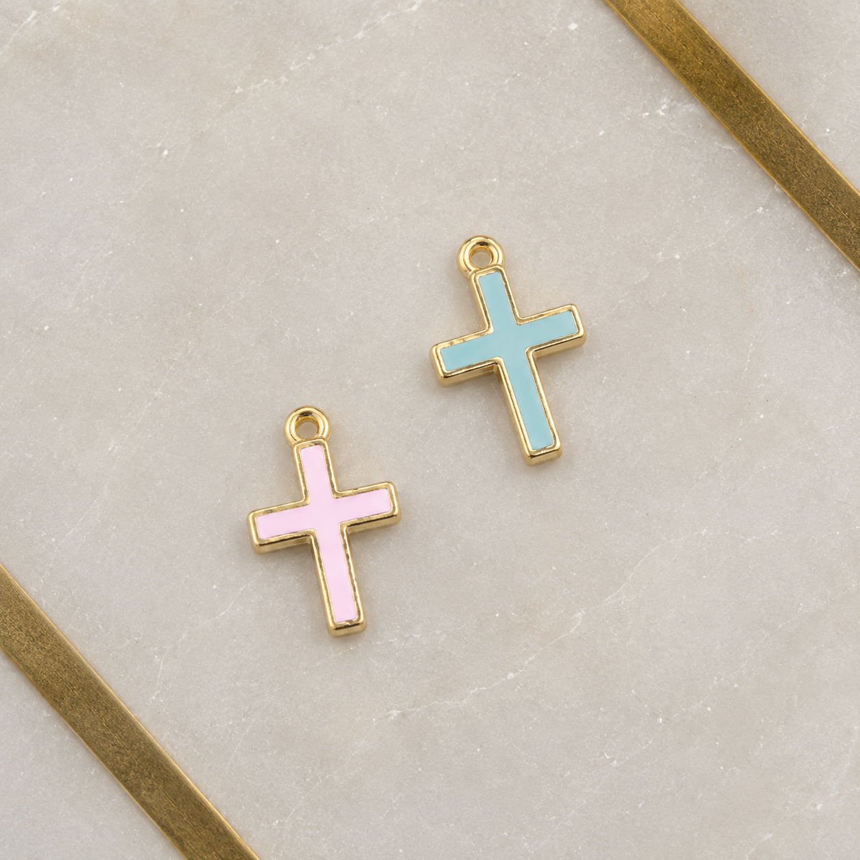 Gold Enamel Cross Charm