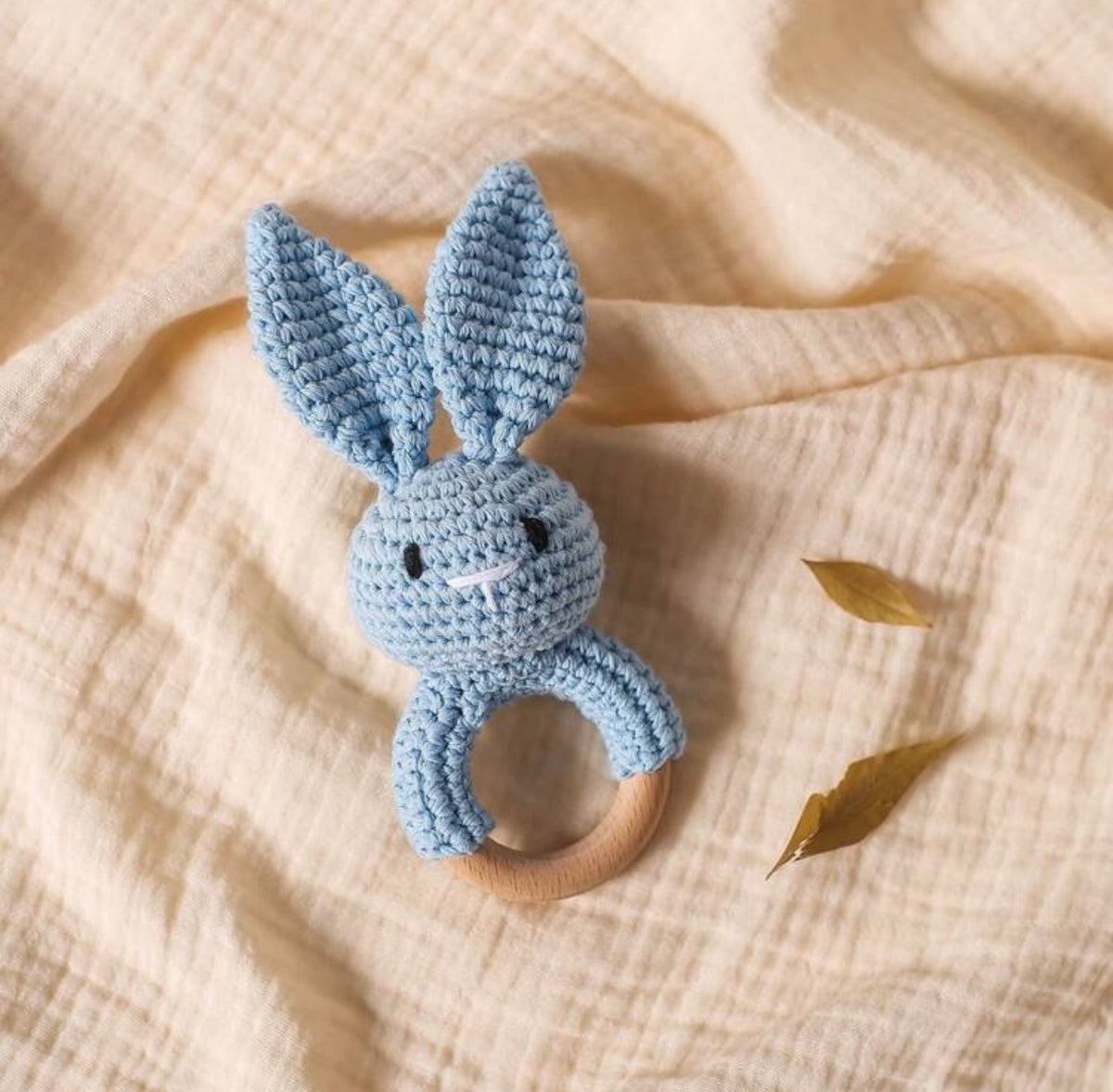 Crochet Bunny Wooden Teething Rattle