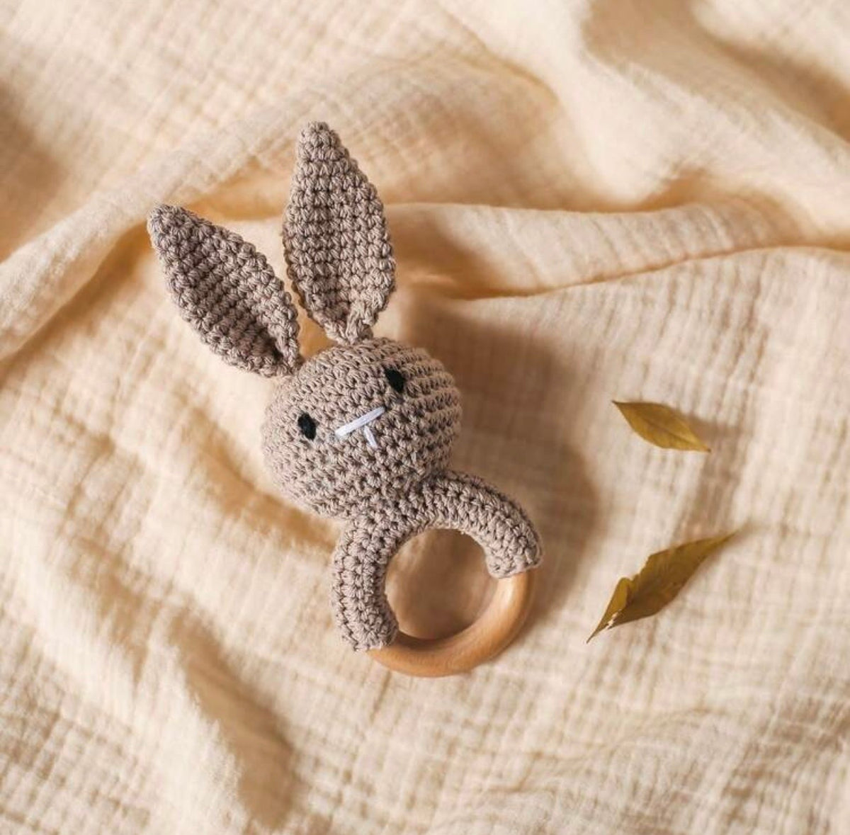 Crochet Bunny Wooden Teething Rattle