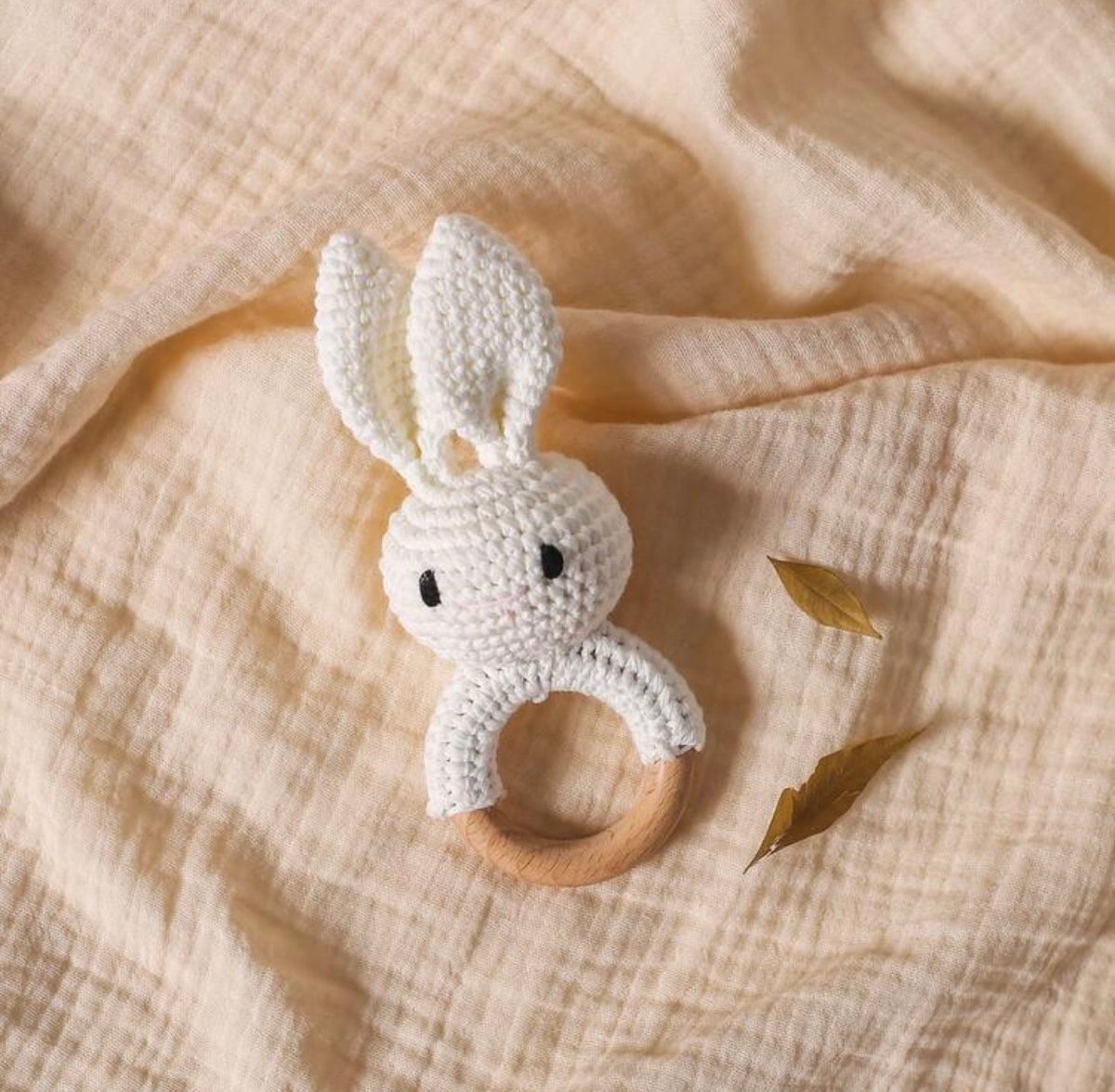 Crochet Bunny Wooden Teething Rattle