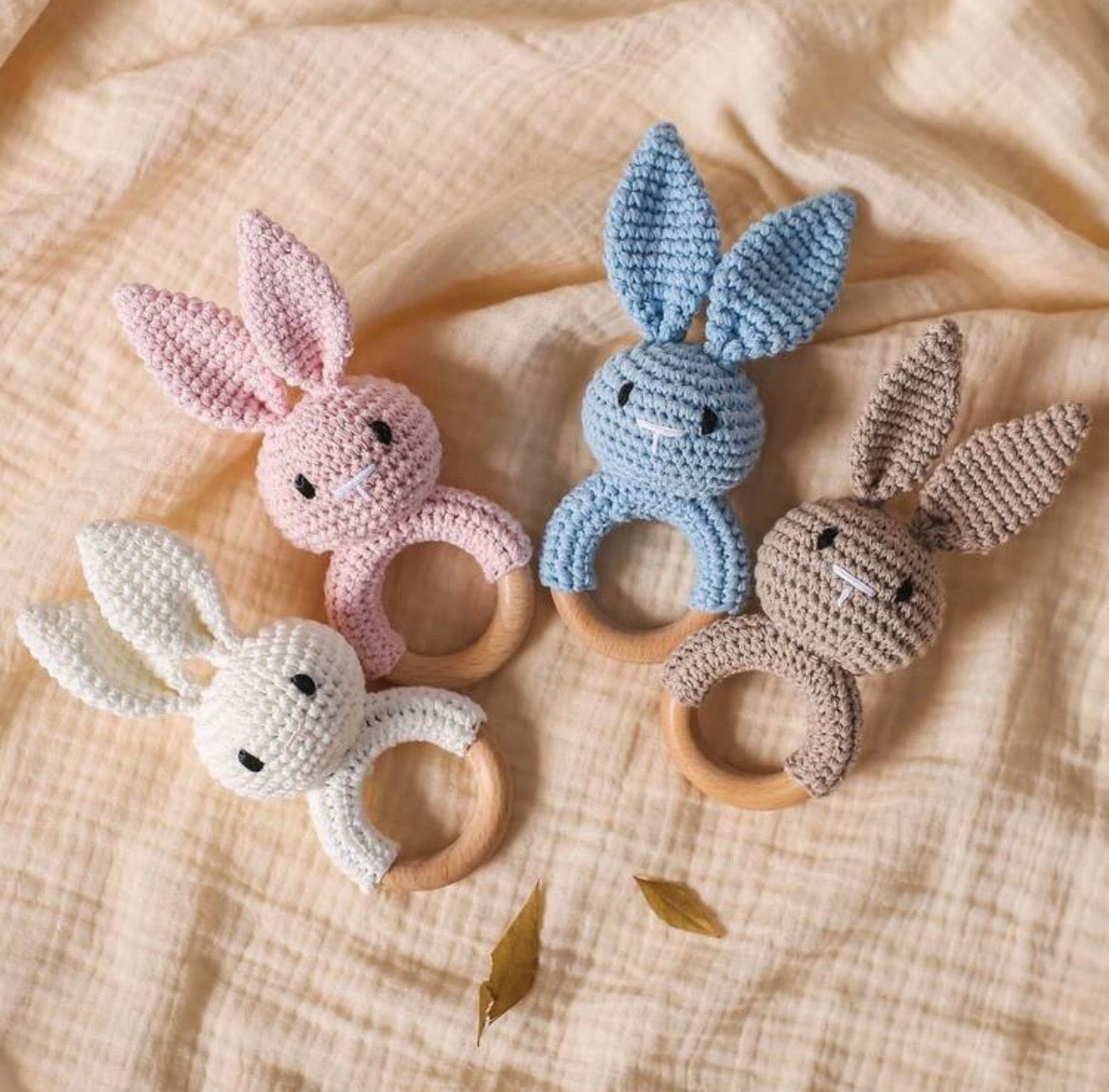 Crochet Bunny Wooden Teething Rattle